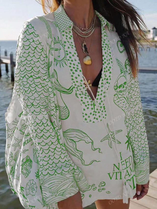 Boho Mermaid Star Pattern Shirt & Shorts Casual Coord Set Set