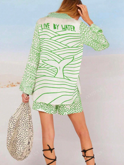 Boho Mermaid Star Pattern Shirt & Shorts Casual Coord Set Set