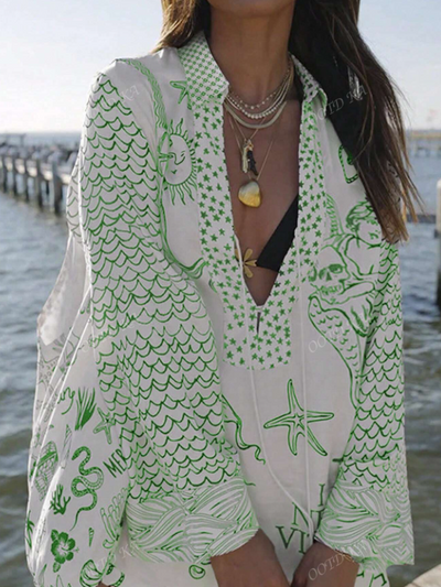 Boho Mermaid Star Pattern Shirt & Shorts Casual Coord Set Set