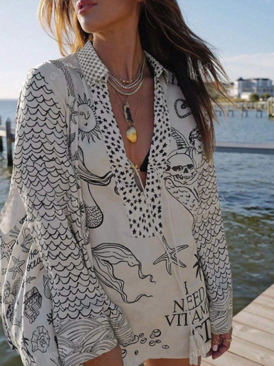 Boho Mermaid Star Pattern Shirt & Shorts Casual Coord Set Set