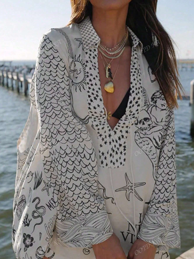 Boho Mermaid Star Pattern Shirt & Shorts Casual Coord Set Set