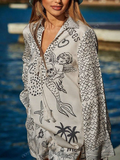 Boho Mermaid Star Pattern Shirt & Shorts Casual Coord Set Set