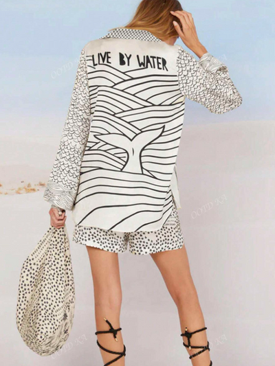 Boho Mermaid Star Pattern Shirt & Shorts Casual Coord Set Set