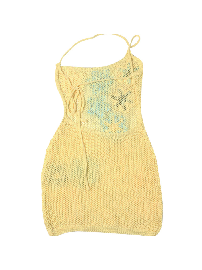 Namma One Shoulder Applique Crochet Mini Dress