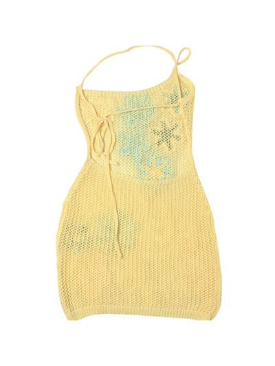 Namma One Shoulder Applique Crochet Mini Dress