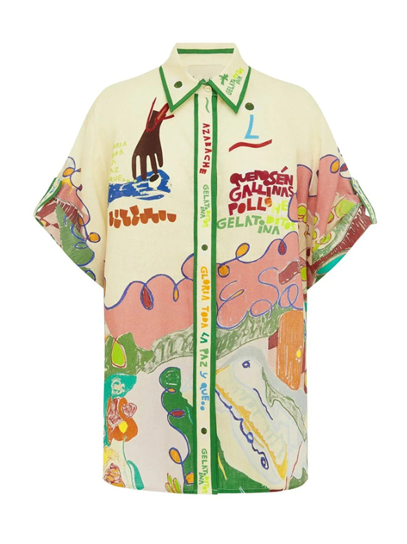 Letter Graphic Print Linen Shirt