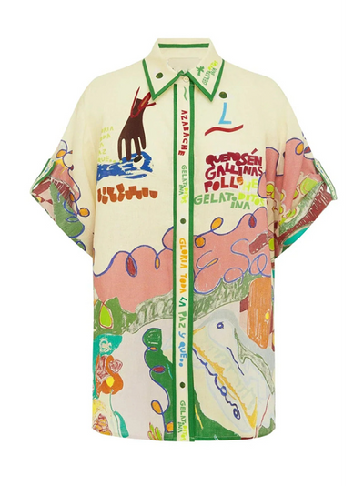 Letter Graphic Print Linen Shirt