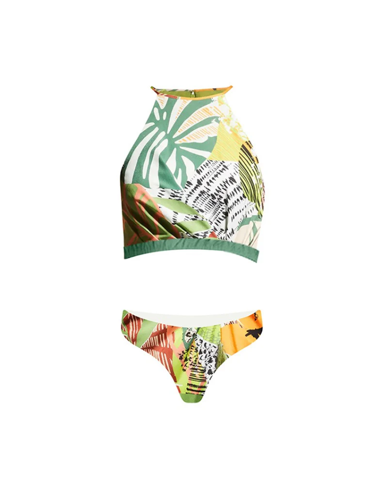 Tropical Print Bikini Top Shorts 3 Pieces Tassel Swimsuit Set