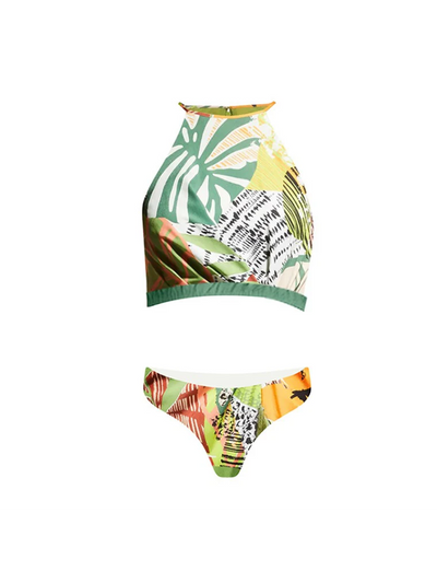 Tropical Print Bikini Top Shorts 3 Pieces Tassel Swimsuit Set