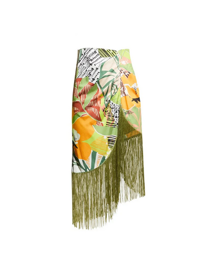 Tropical Print Bikini Top Shorts 3 Pieces Tassel Swimsuit Set