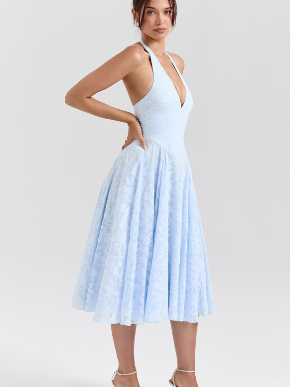 Jacquard Print Halterneck Maxi Dress