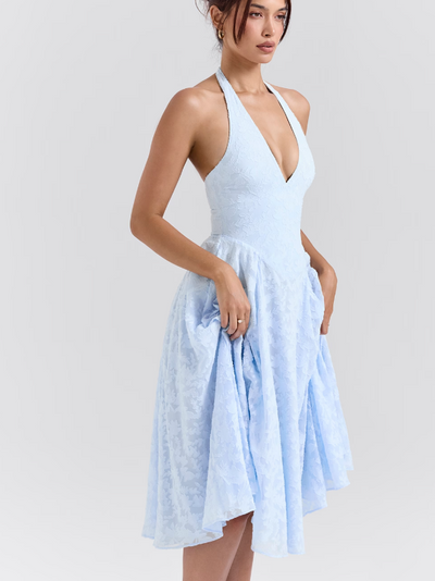 Jacquard Print Halterneck Maxi Dress