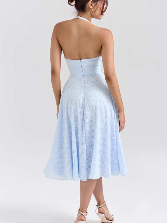 Jacquard Print Halterneck Maxi Dress