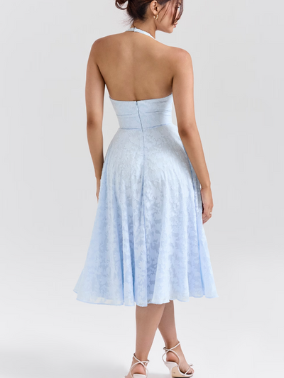 Jacquard Print Halterneck Maxi Dress