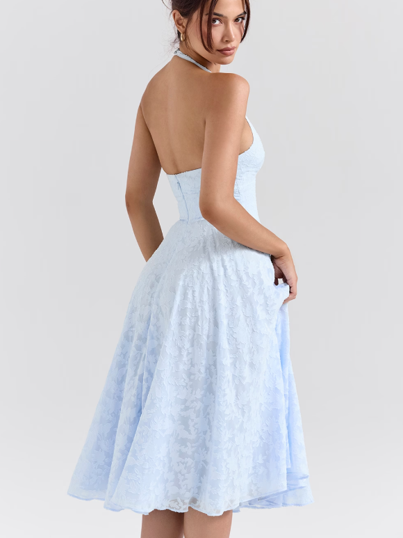 Jacquard Print Halterneck Maxi Dress