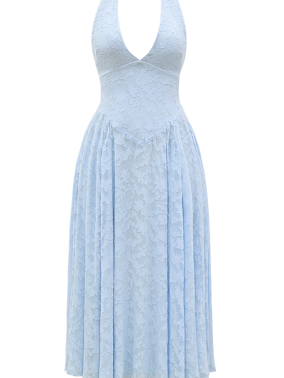 Jacquard Print Halterneck Maxi Dress