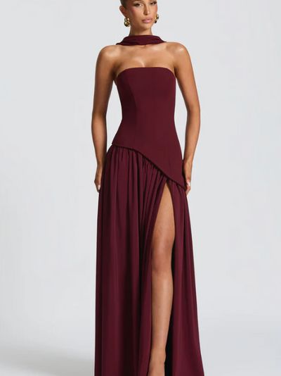 Sofia High Slit Asymmetric Tube Maxi Dress with Scarf