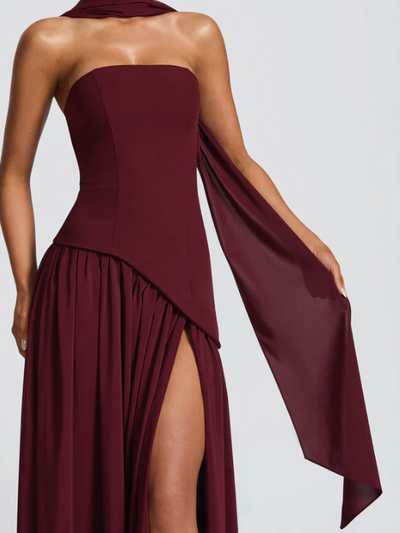 Sofia High Slit Asymmetric Tube Maxi Dress with Scarf