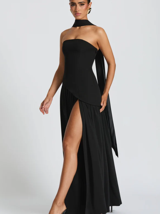 Sofia High Slit Asymmetric Tube Maxi Dress with Scarf