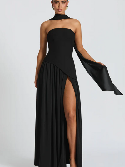 Sofia High Slit Asymmetric Tube Maxi Dress with Scarf