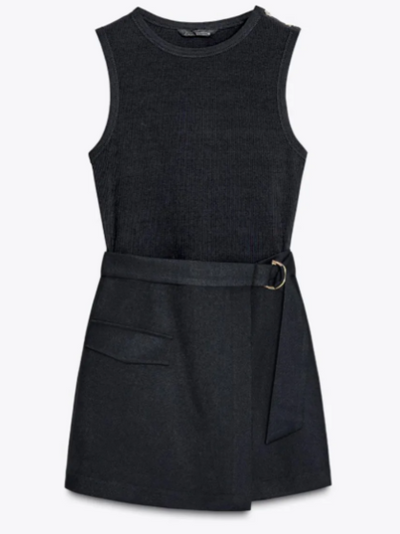 Crew Neck Black Wrap Romper with Belt