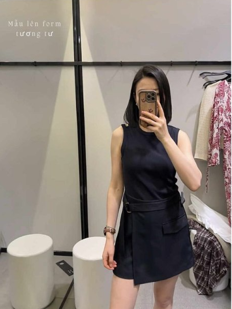 Crew Neck Black Wrap Romper with Belt