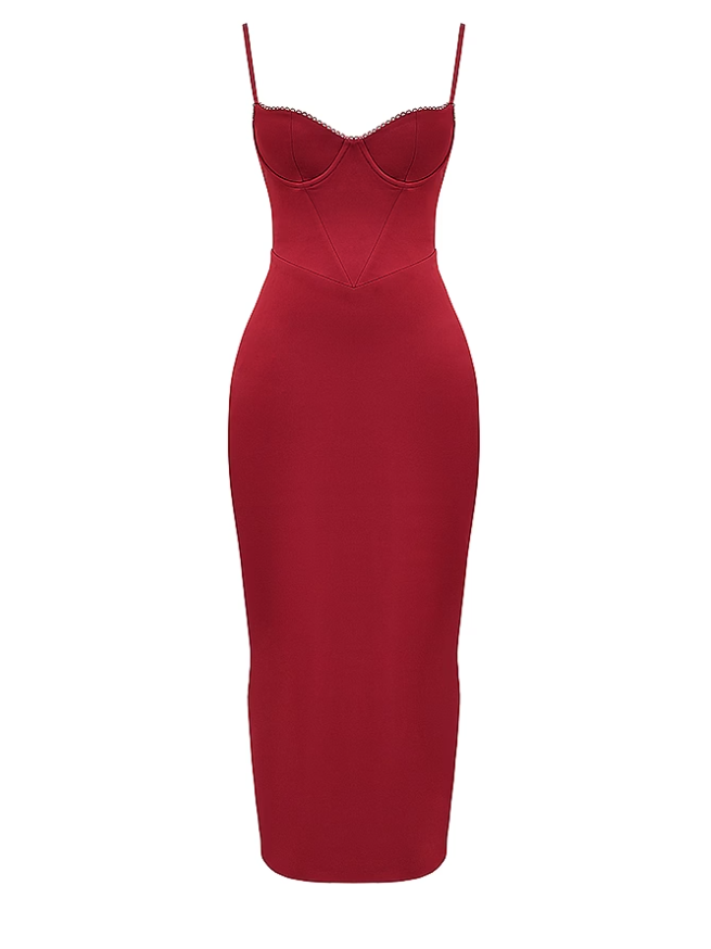 Spaghetti Strap Boning Corset Slit Maxi Dress