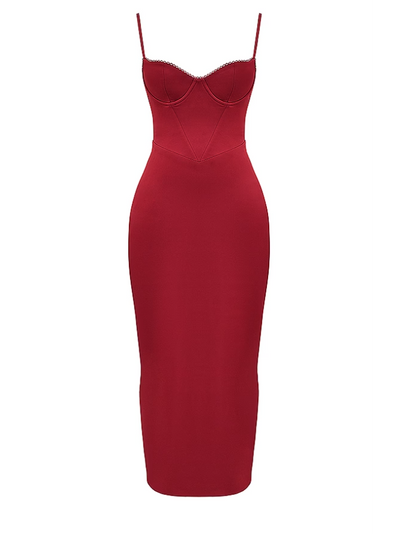 Spaghetti Strap Boning Corset Slit Maxi Dress