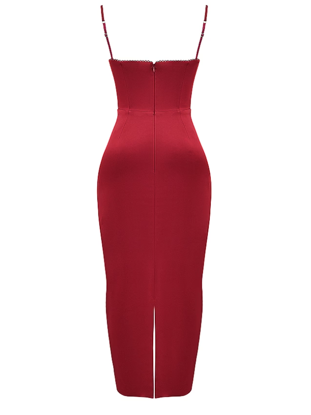 Spaghetti Strap Boning Corset Slit Maxi Dress