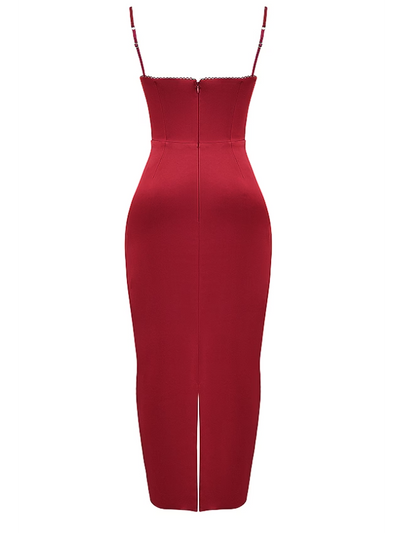 Spaghetti Strap Boning Corset Slit Maxi Dress