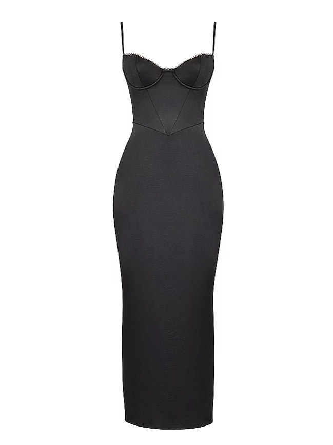 Spaghetti Strap Boning Corset Slit Maxi Dress