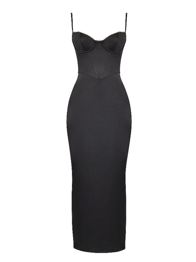 Spaghetti Strap Boning Corset Slit Maxi Dress