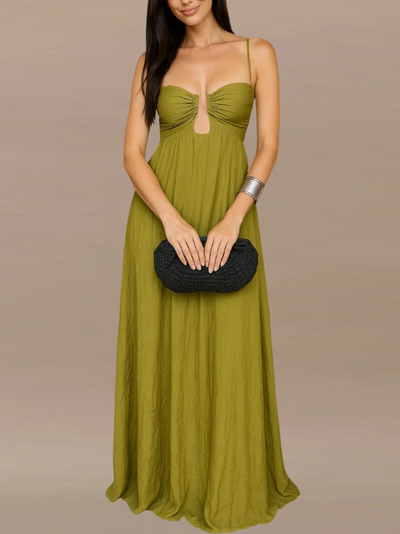 Juliana Deep Neck Applique Spaghetti Strap Maxi Dress