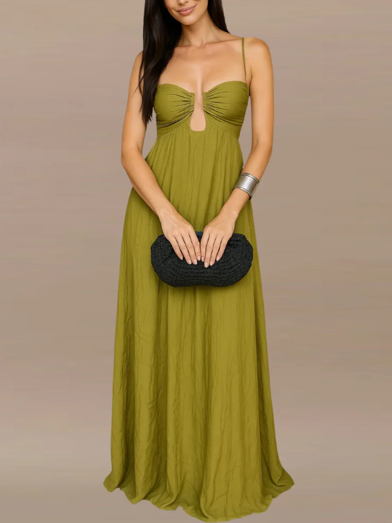 Juliana Deep Neck Applique Spaghetti Strap Maxi Dress