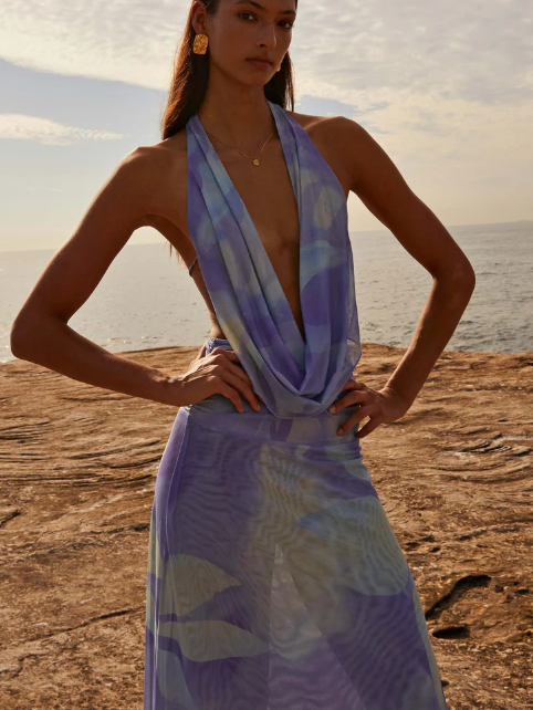 Norma Floral Print Halterneck Backless Maxi Dress