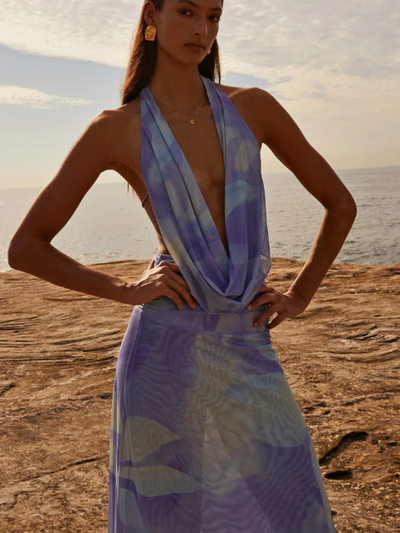 Norma Floral Print Halterneck Backless Maxi Dress