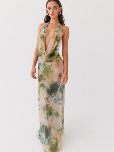 Norma Floral Print Halterneck Backless Maxi Dress