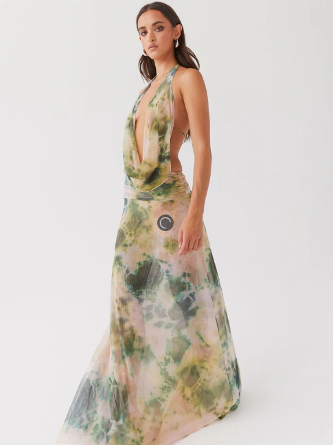 Norma Floral Print Halterneck Backless Maxi Dress