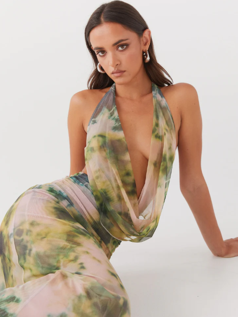 Norma Floral Print Halterneck Backless Maxi Dress