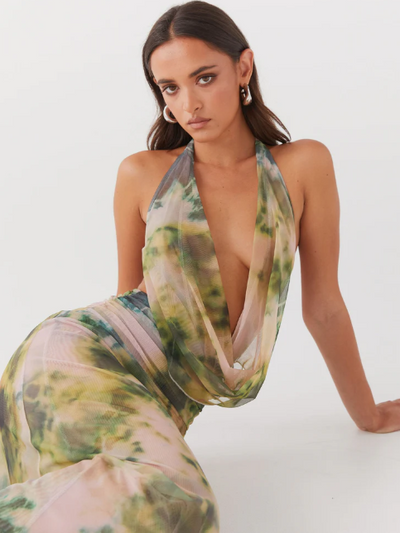Norma Floral Print Halterneck Backless Maxi Dress