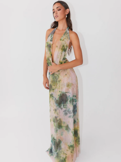Norma Floral Print Halterneck Backless Maxi Dress