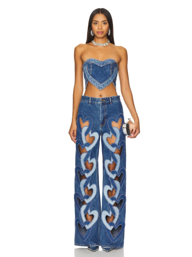 High Waist Heart Cutout Denim Pants