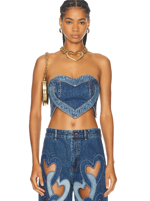 Heart Shape Denim Strapless Bustier Tube Top