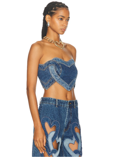 Heart Shape Denim Strapless Bustier Tube Top