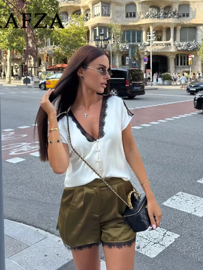 Camila Lacey Crop Top & with Shorts Coord Set