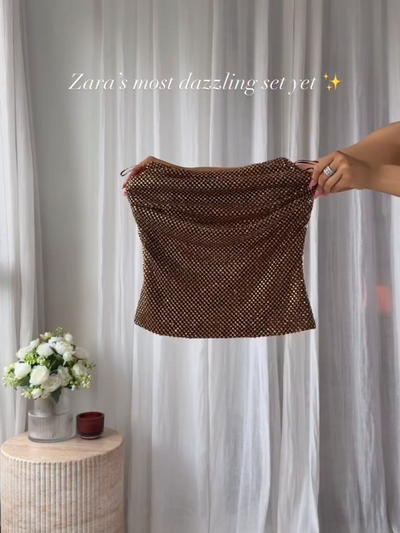 Brown Rhinestone Tube & Skirt Coord Set