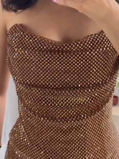 Brown Rhinestone Tube & Skirt Coord Set