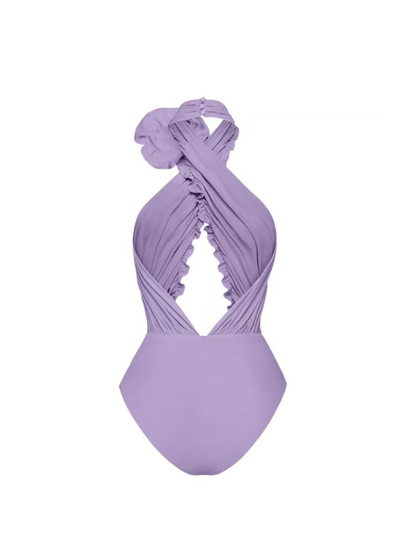 Floral Print Halterneck Cutout Bikini Swimsuit Set with Skirt