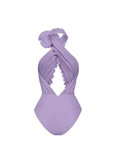 Floral Print Halterneck Cutout Bikini Swimsuit Set with Skirt