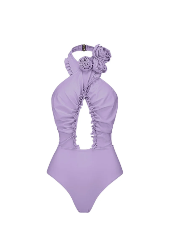 Floral Print Halterneck Cutout Bikini Swimsuit Set with Skirt